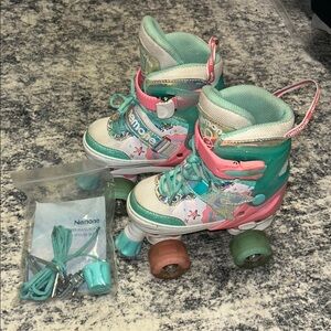 Anemone Retro Roller Skates Pink and Green